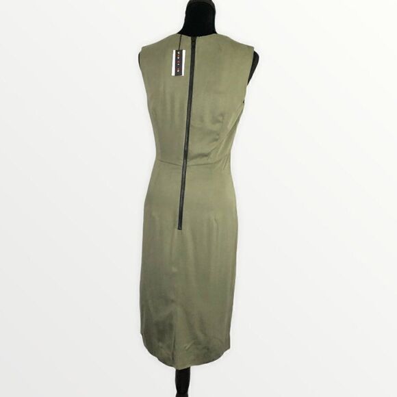 Milly Seamed Shift Dress in Olive Green - Picture 5 of 14